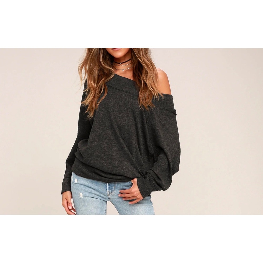 We The Free Free People Grey Cowl Neck Off Shoulder Sweater S Slouchy Oversized